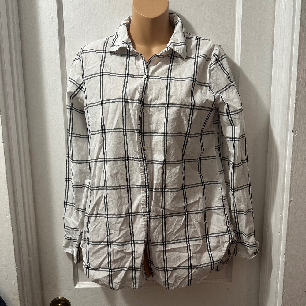 Gap White Plaid Button Down Boyfriend Fit Long Sleeve in‎ S